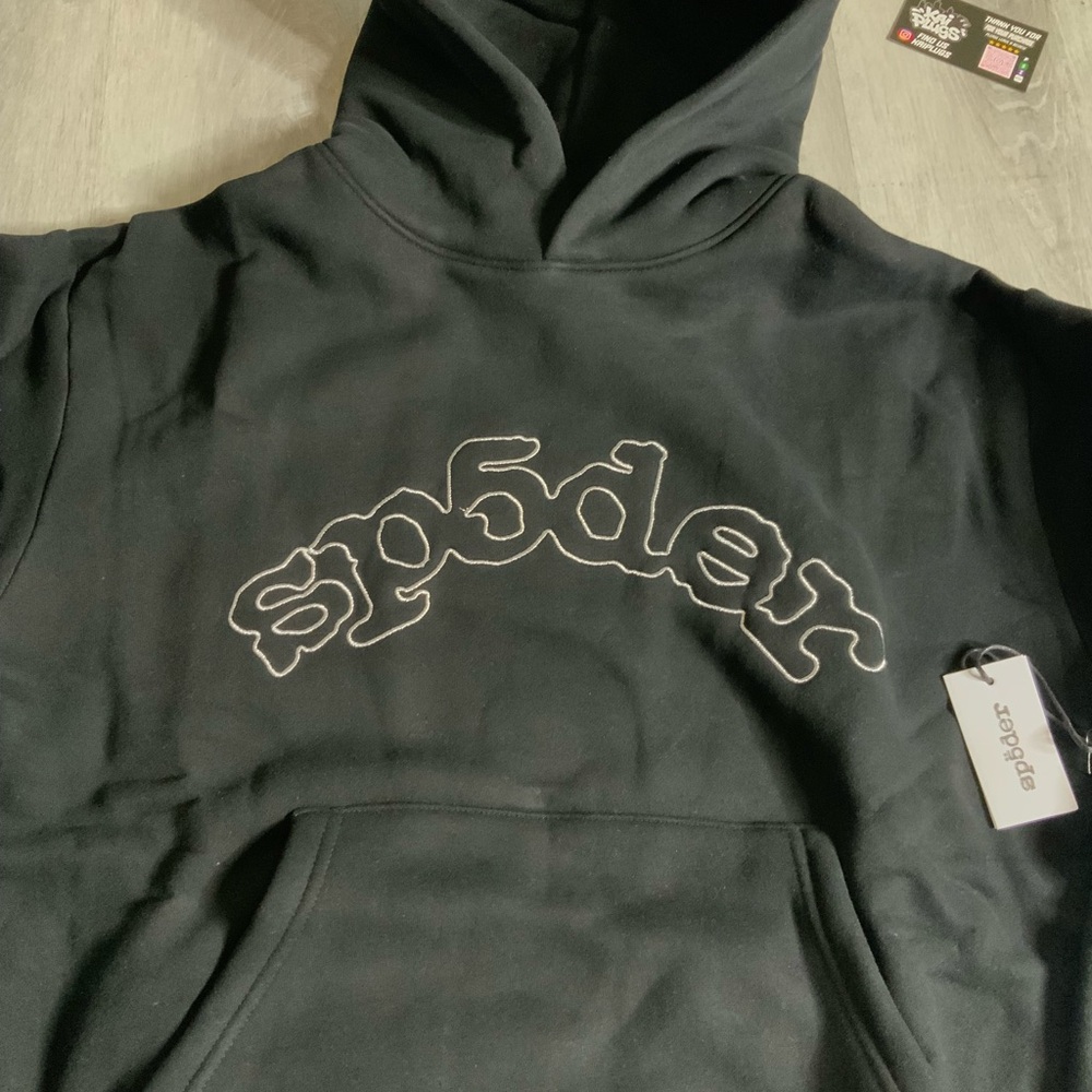 sp5der Black Pullover Hoodie with Arched Logo - Picture 3 of 7